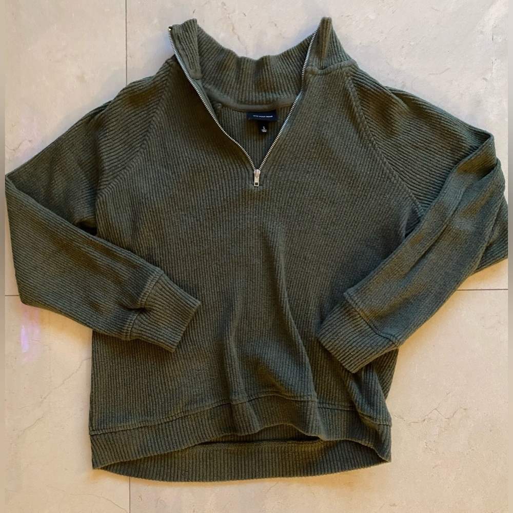 Who What Wear half-zip ribbed sweater in olive green